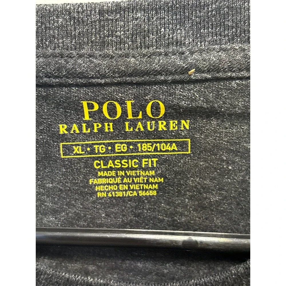 Polo Ralph Lauren Mens T-Shirt XL Classic Fit Charcoal Gray Crew Neck Cotton Ble